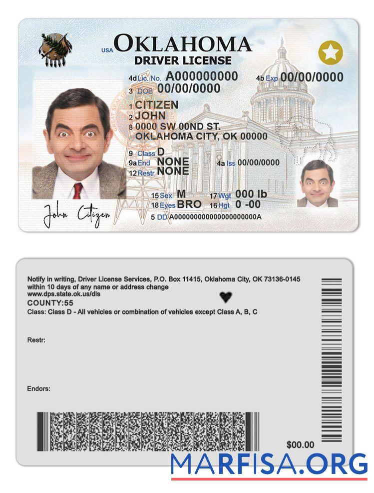 Downloadable USA Oklahoma driving license (2020 – present) download for verification